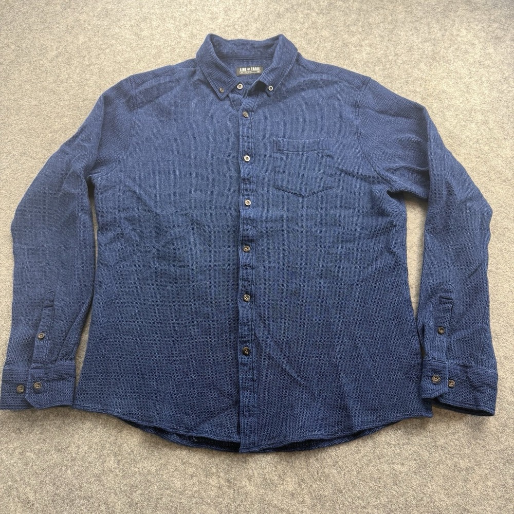 Line Of Trade Frank Shirt Mens Large Blue Waffle Button Down Long Sleeve Cotton